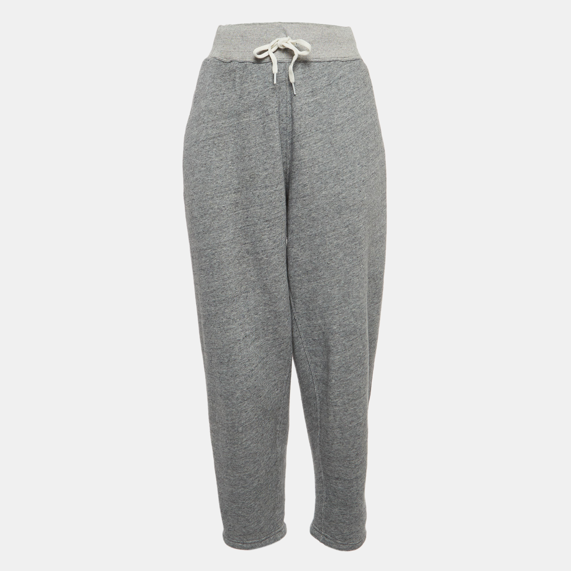 Polo ralph lauren grey logo embroidered fleece cotton track pants m