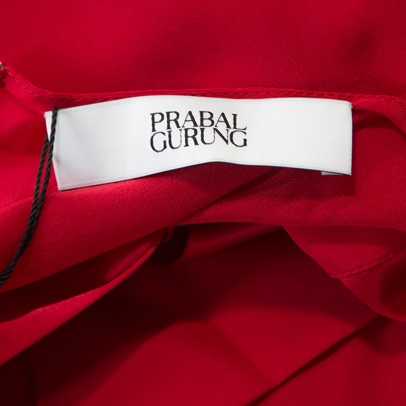 Prabal Gurung Red Silk Draped Bow Detail Sleeveless Top L