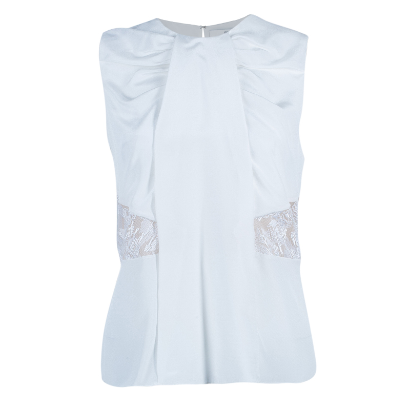 Image of Prabal Gurung White Sleeveless Lace Insert Top M