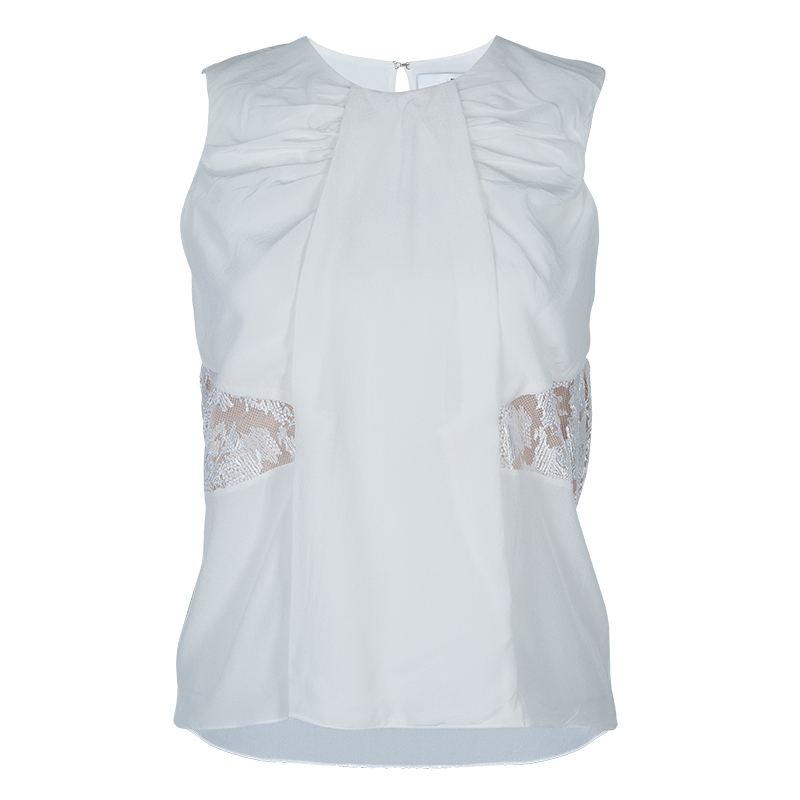 Image of Prabal Gurung White Lace Insert Sleeveless Top S