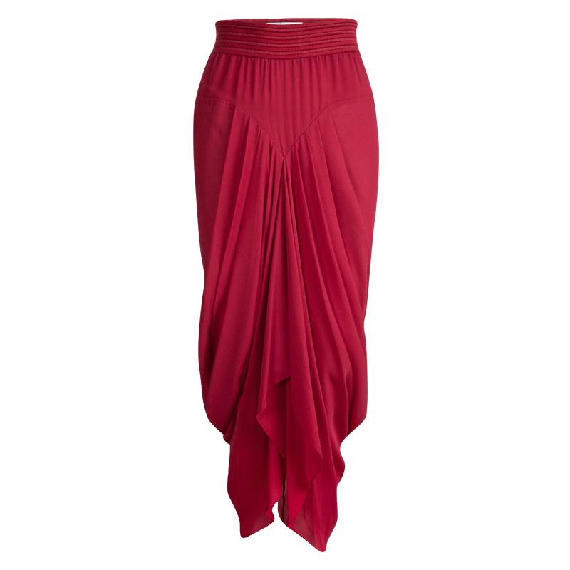 Image of Prabal Gurung Red Silk Pleat Detail Draped Maxi Skirt S
