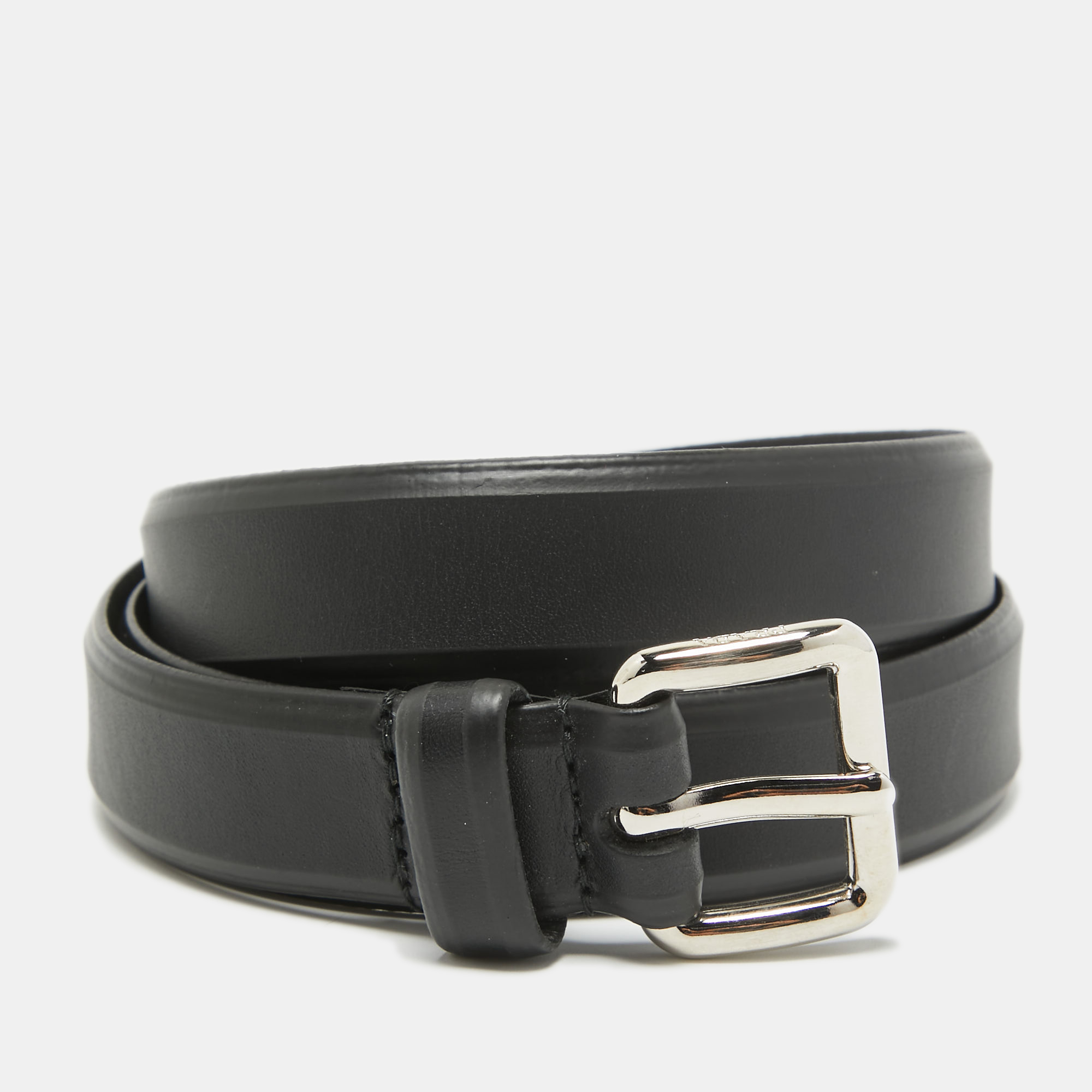 Prada Black Leather Slim Belt 85CM