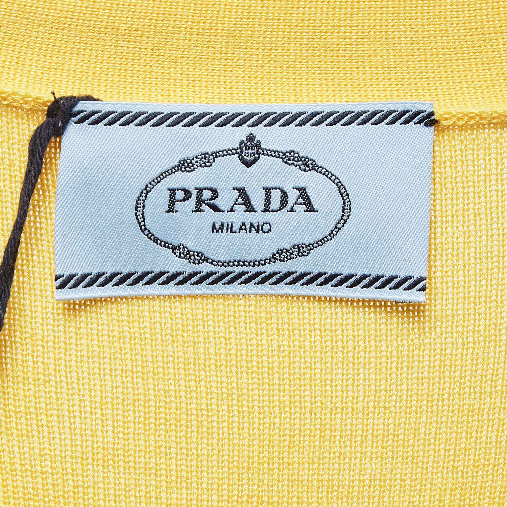 Prada Yellow Cashmere Blend Rib Knit Cardigan M