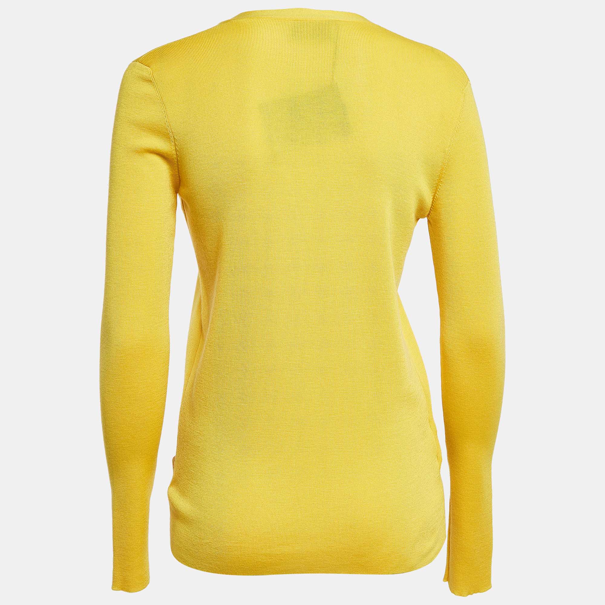 Prada Yellow Cashmere Blend Rib Knit Cardigan M