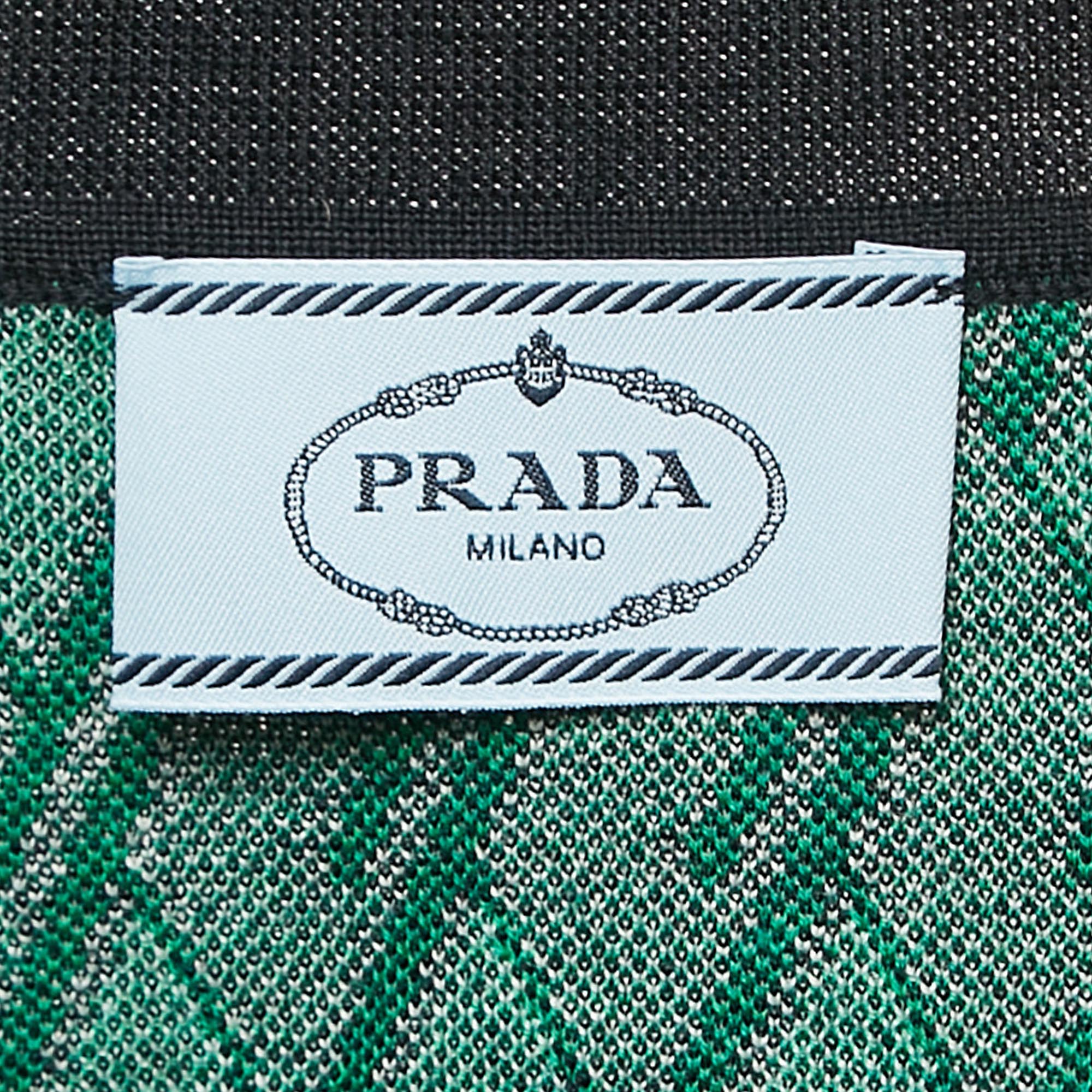 Prada Navy Green Jacquard Wool Knit Polo T-Shirt M