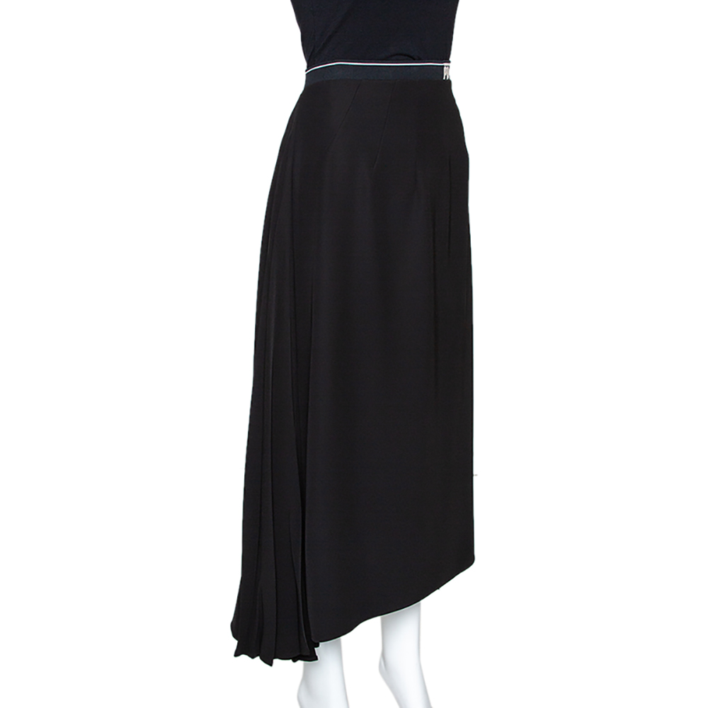 

Prada Black Crepe Pleated Asymmetric Midi Skirt