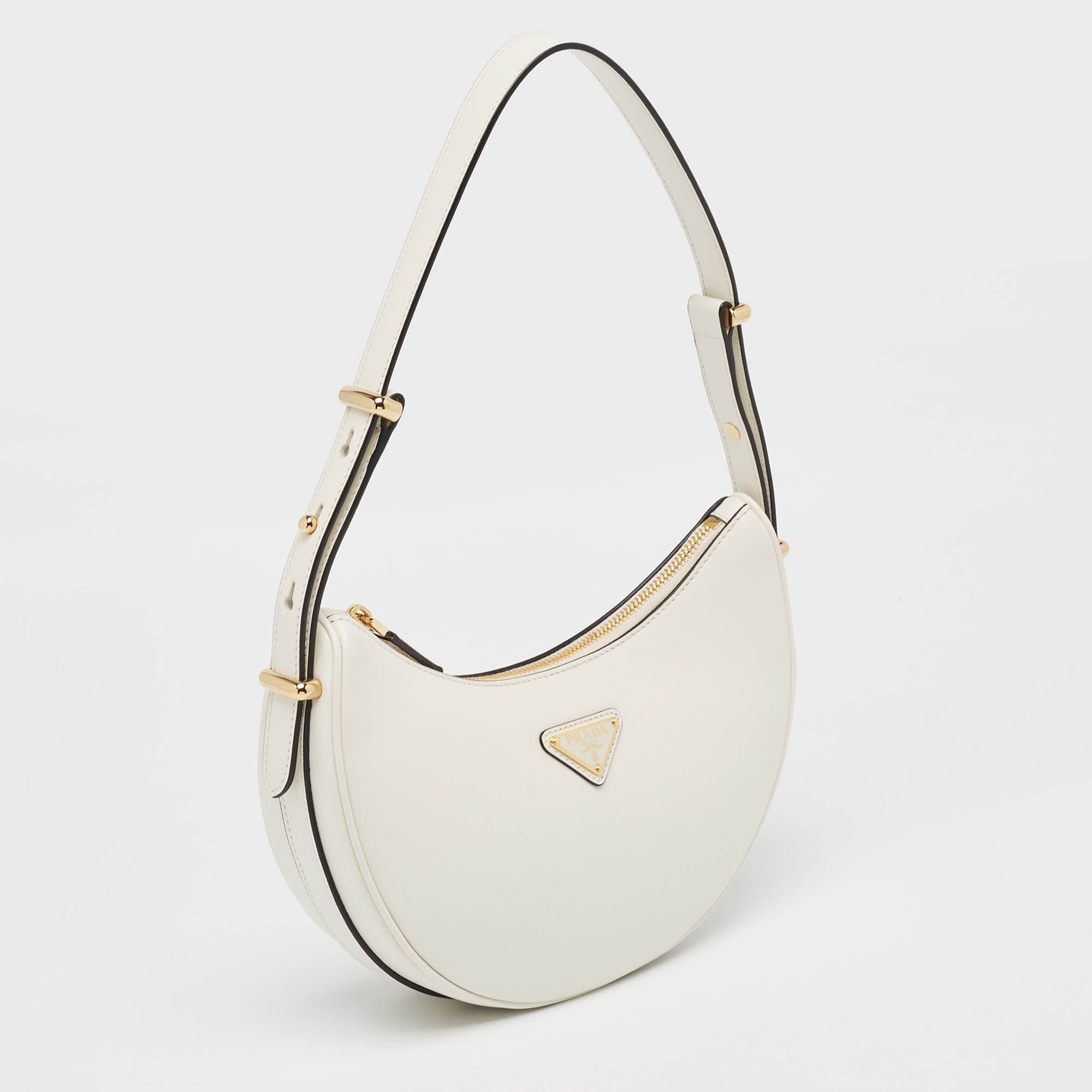 Prada White Leather Arqué Shoulder Bag