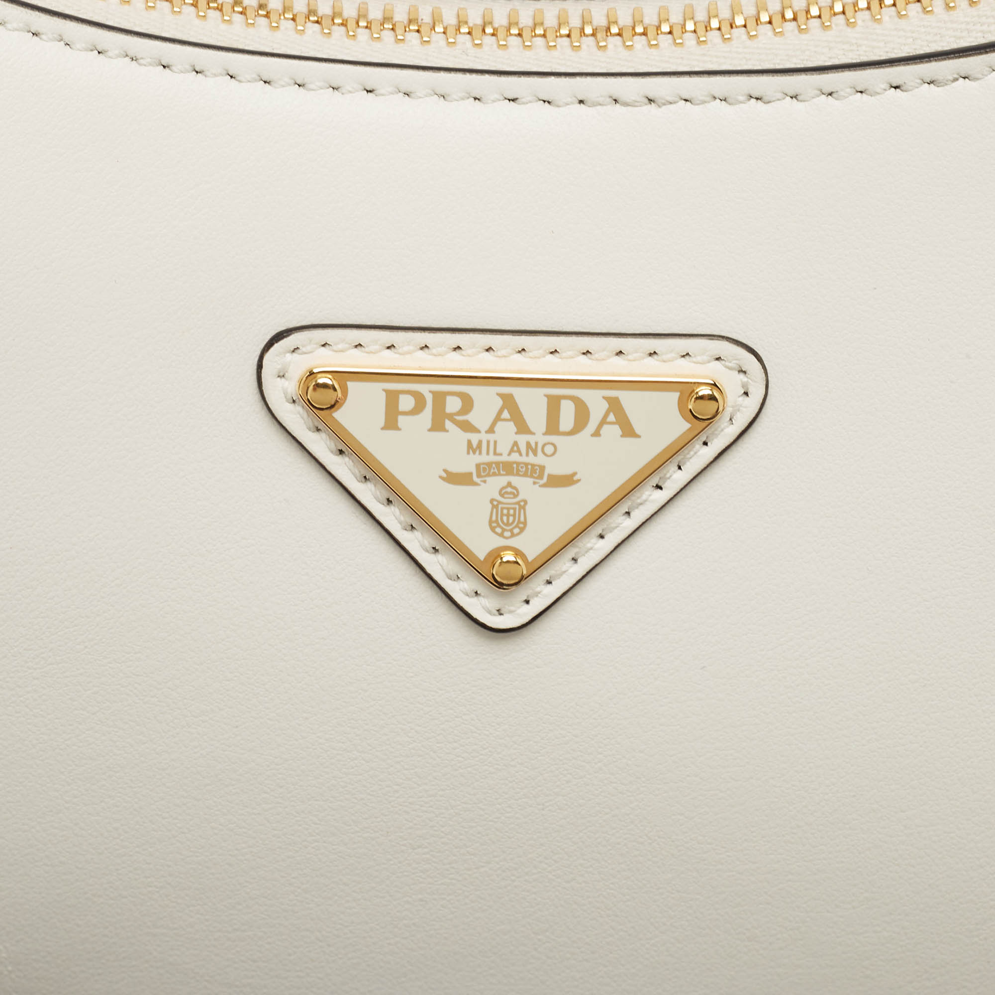 Prada White Leather Arqué Shoulder Bag