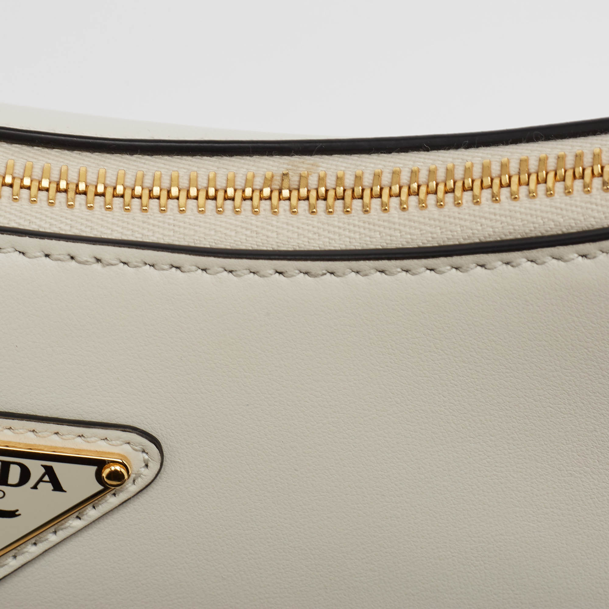 Prada White Leather Arqué Shoulder Bag