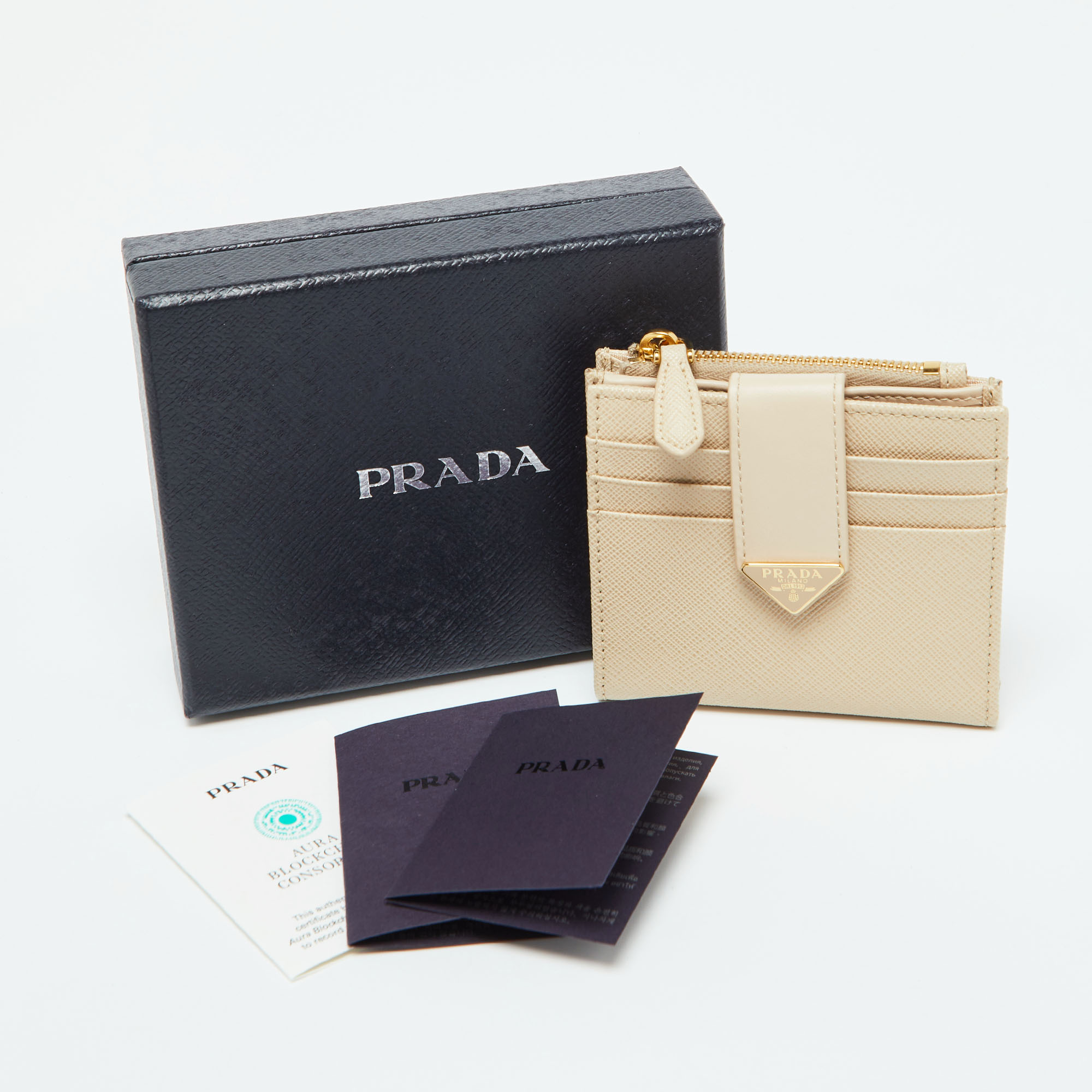 Prada Beige Saffiano Leather Compact Wallet