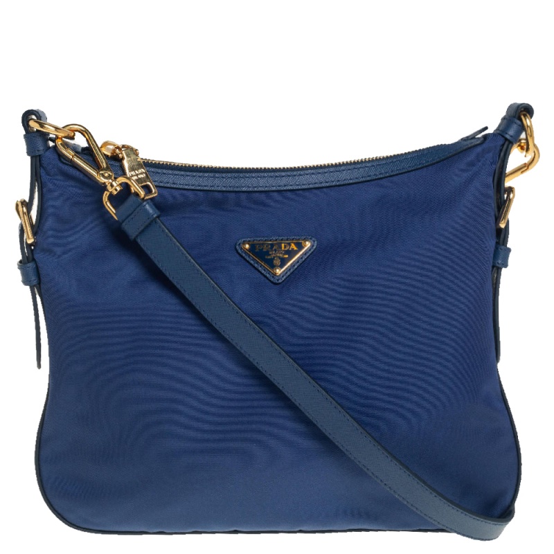 Prada Royal Blue Nylon and Leather Crossbody Bag