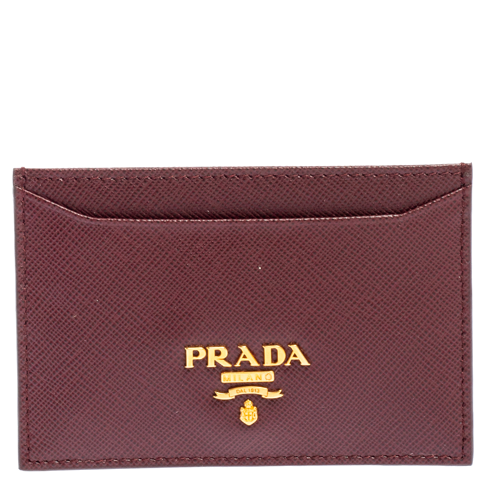 Prada Burgundy Saffiano Lux Leather Card Holder