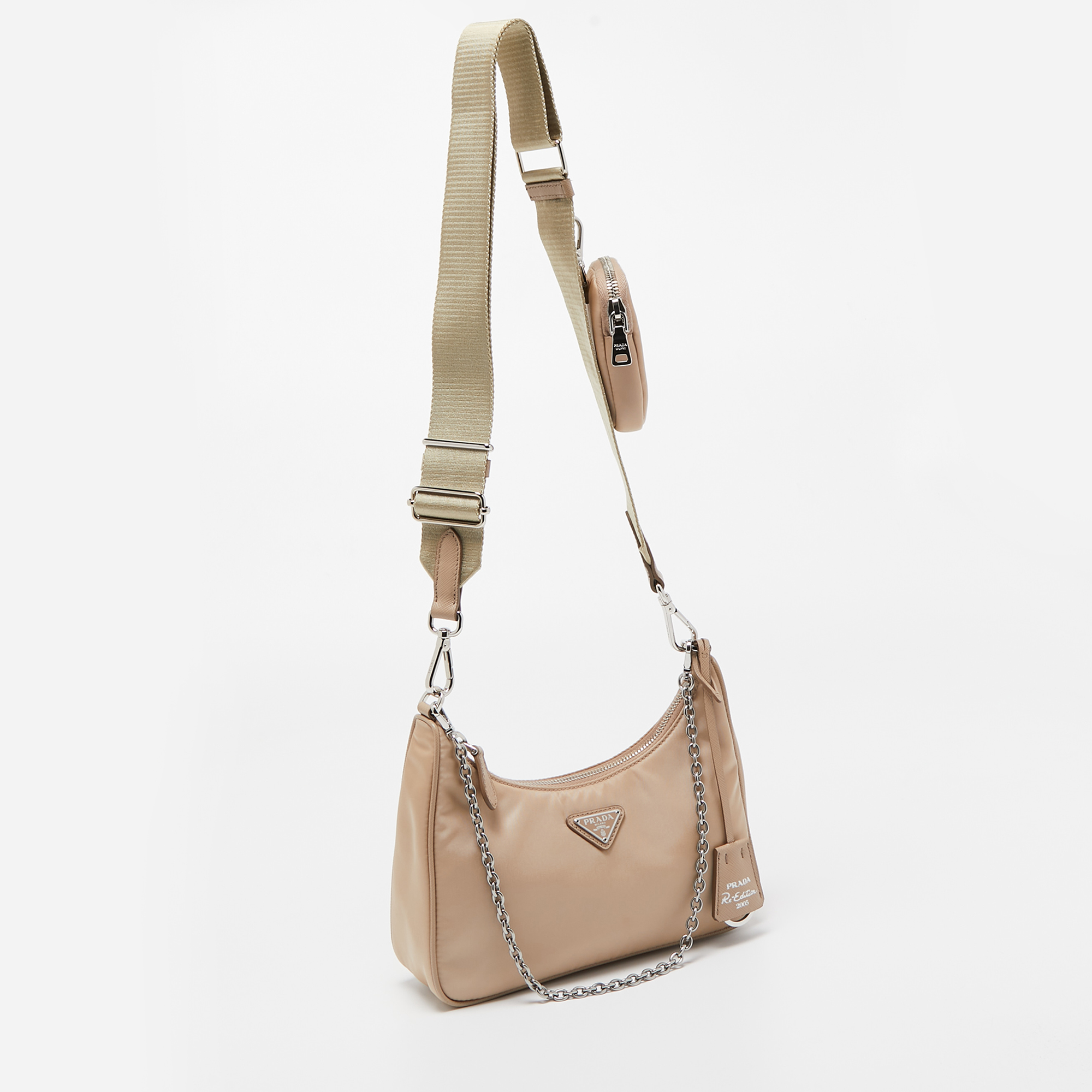 Prada Beige Nylon And Leather Re-Edition 2005 Baguette Bag