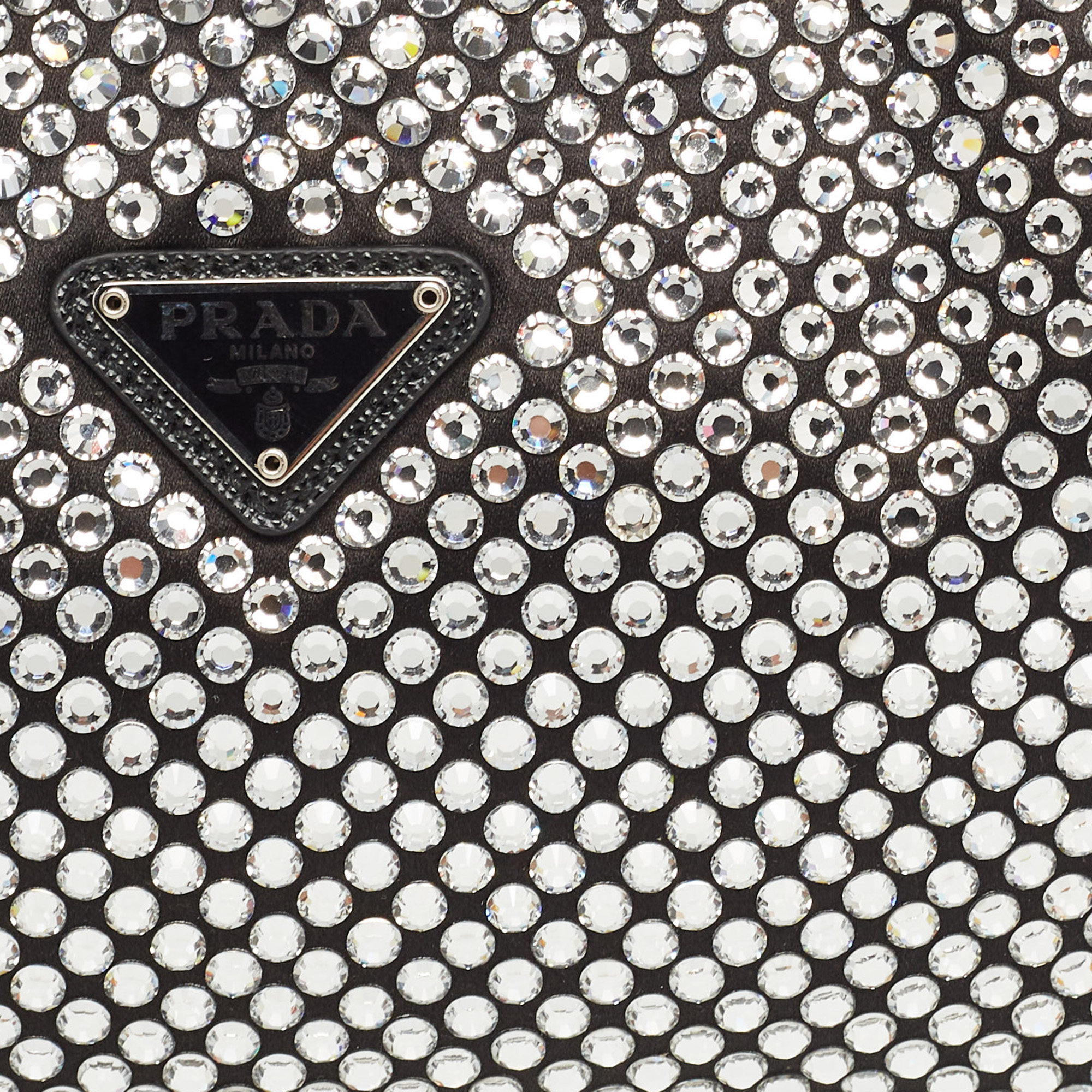 Prada Black Satin Mini Crystal Studded Re-Edition 2000 Shoulder Bag