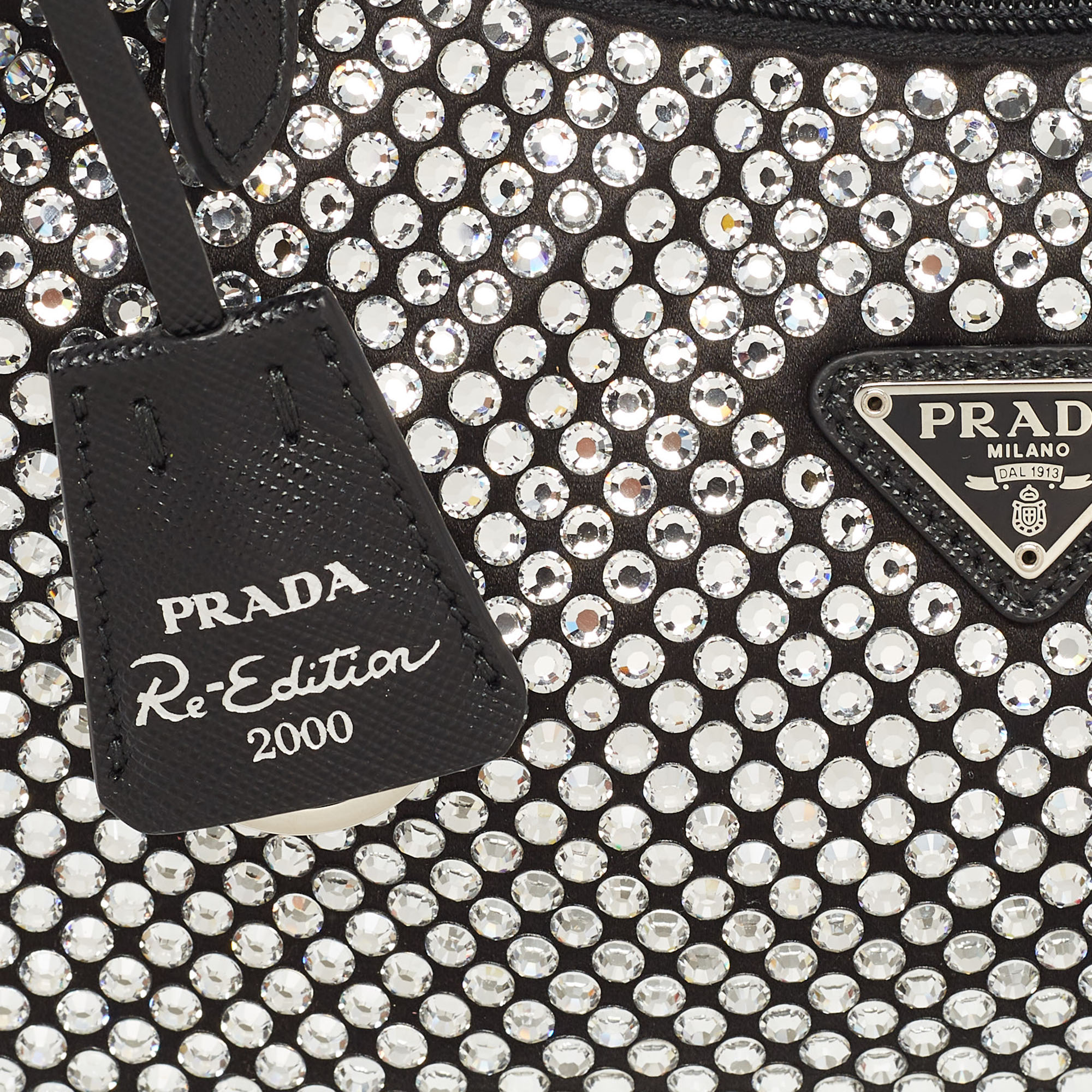 Prada Black Satin Mini Crystal Studded Re-Edition 2000 Shoulder Bag