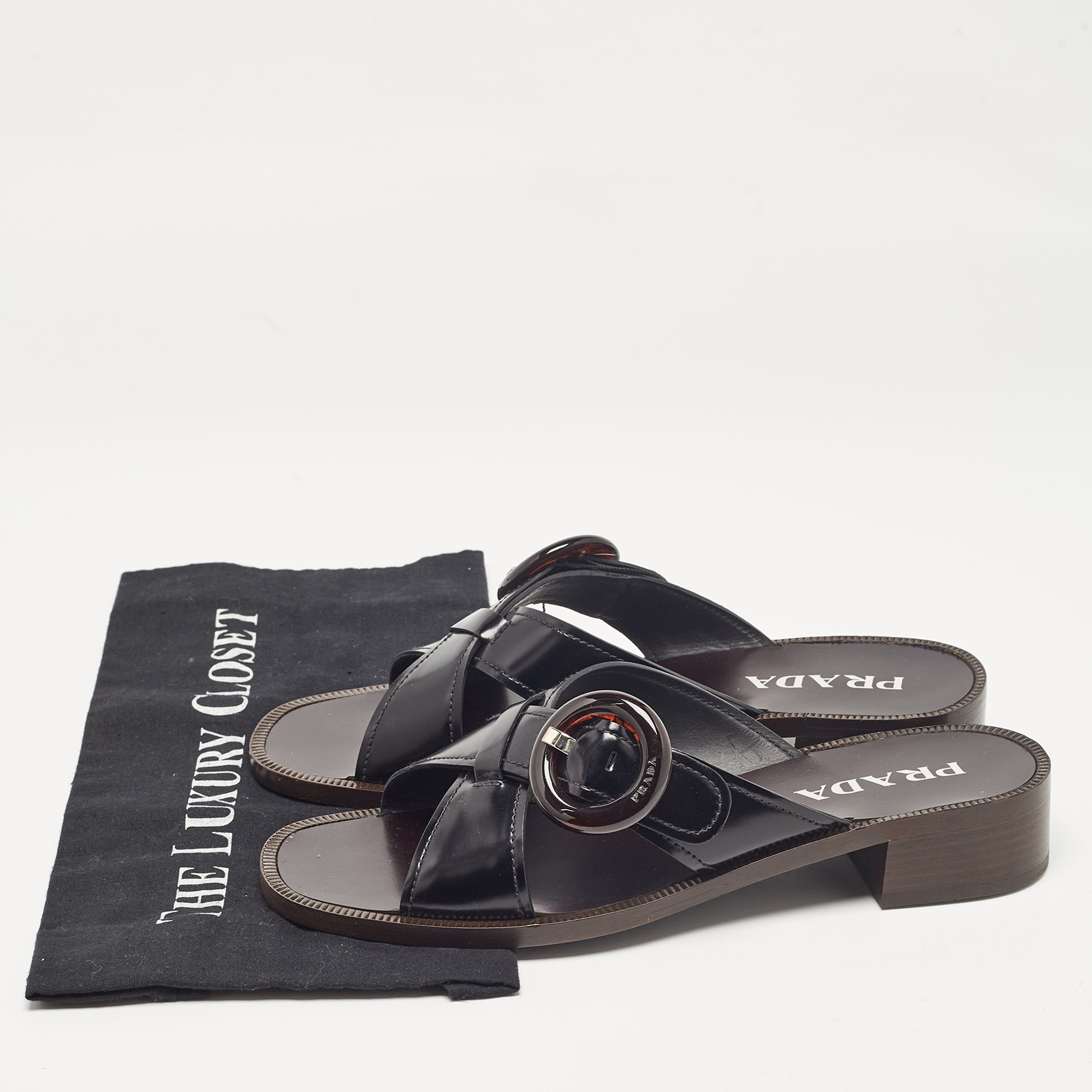 Prada Black Leather Slide Sandals Size 41