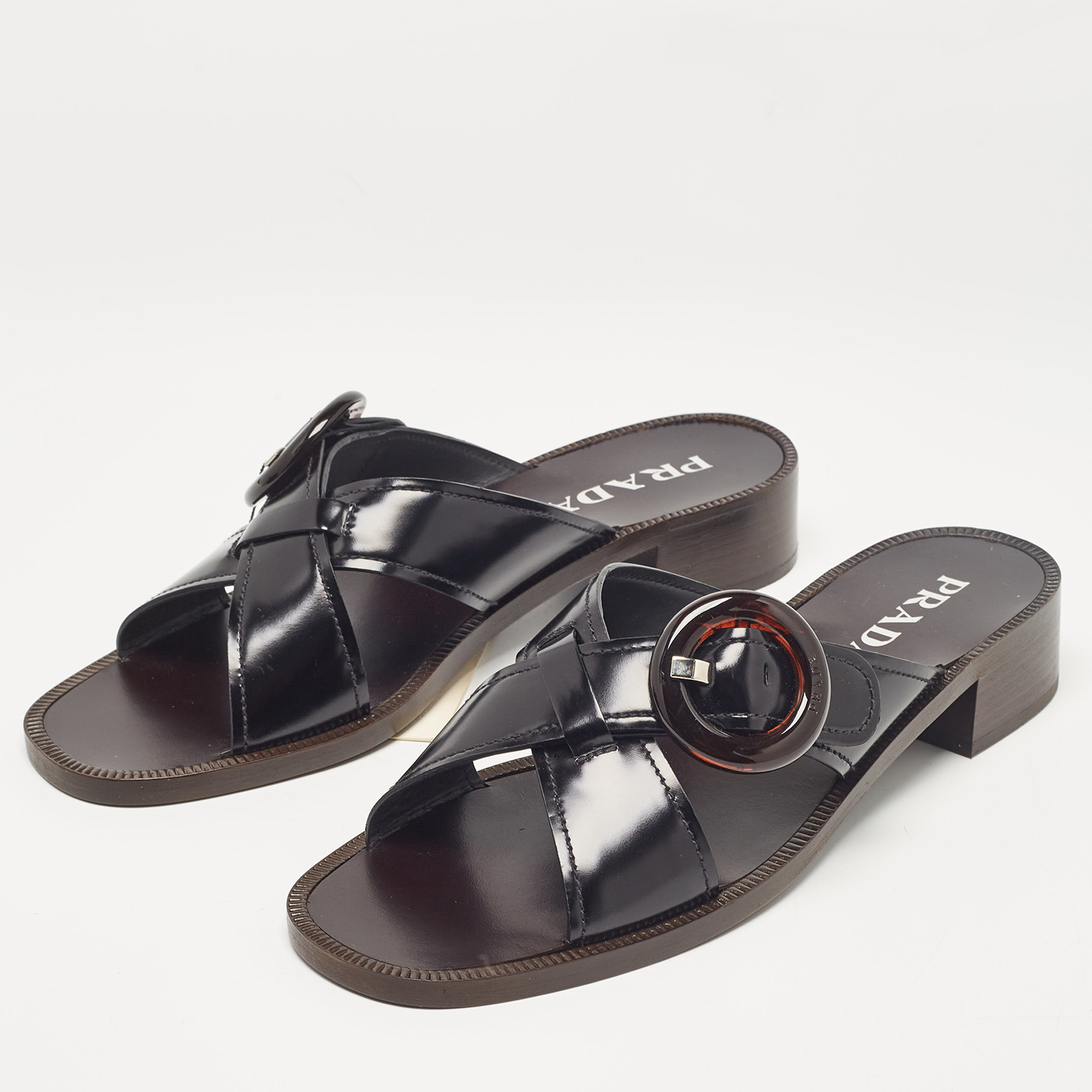 Prada Black Leather Slide Sandals Size 41