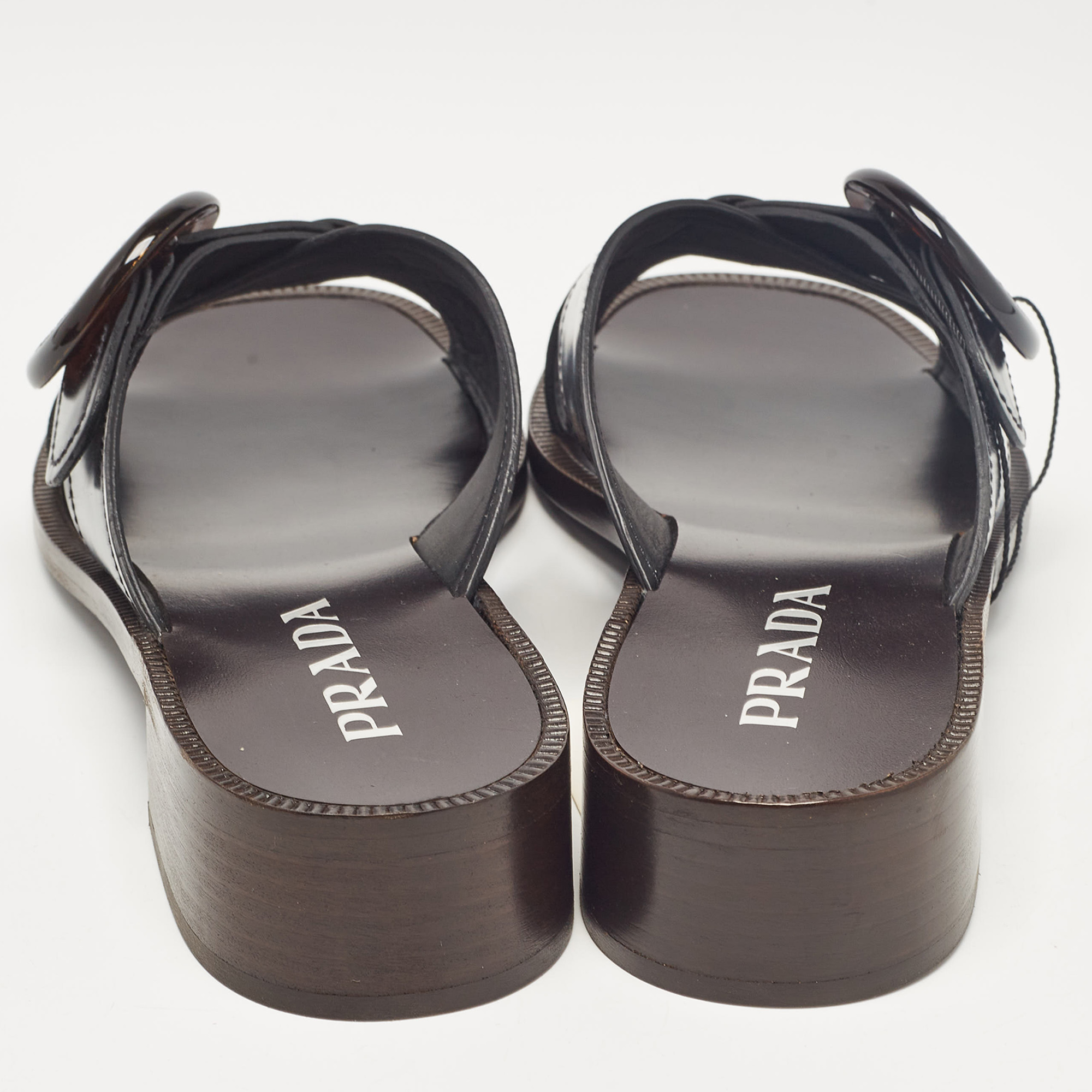 Prada Black Leather Slide Sandals Size 41