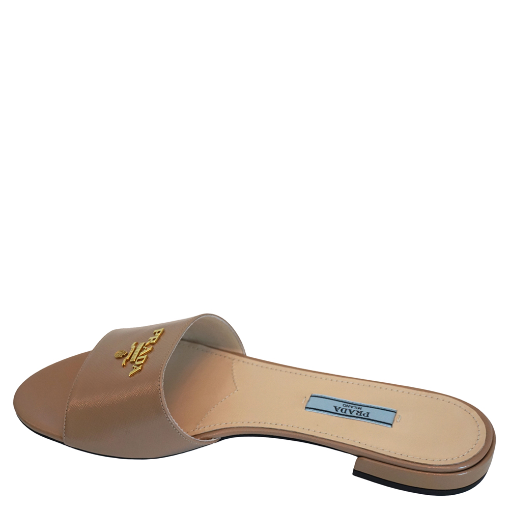 Image of Prada Beige Saffiano Leather Sandals Size EU .
