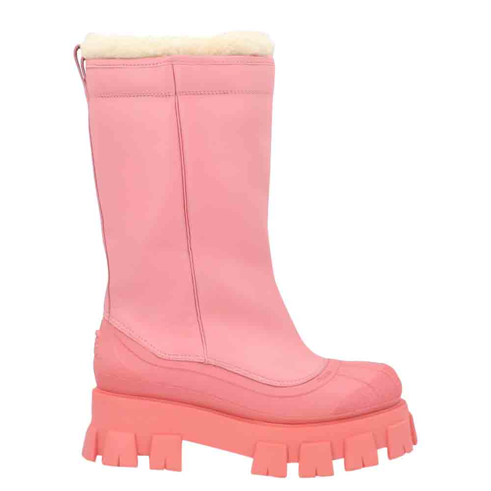 Prada Pink Leather Shearling Monolith Boots Size EU 37