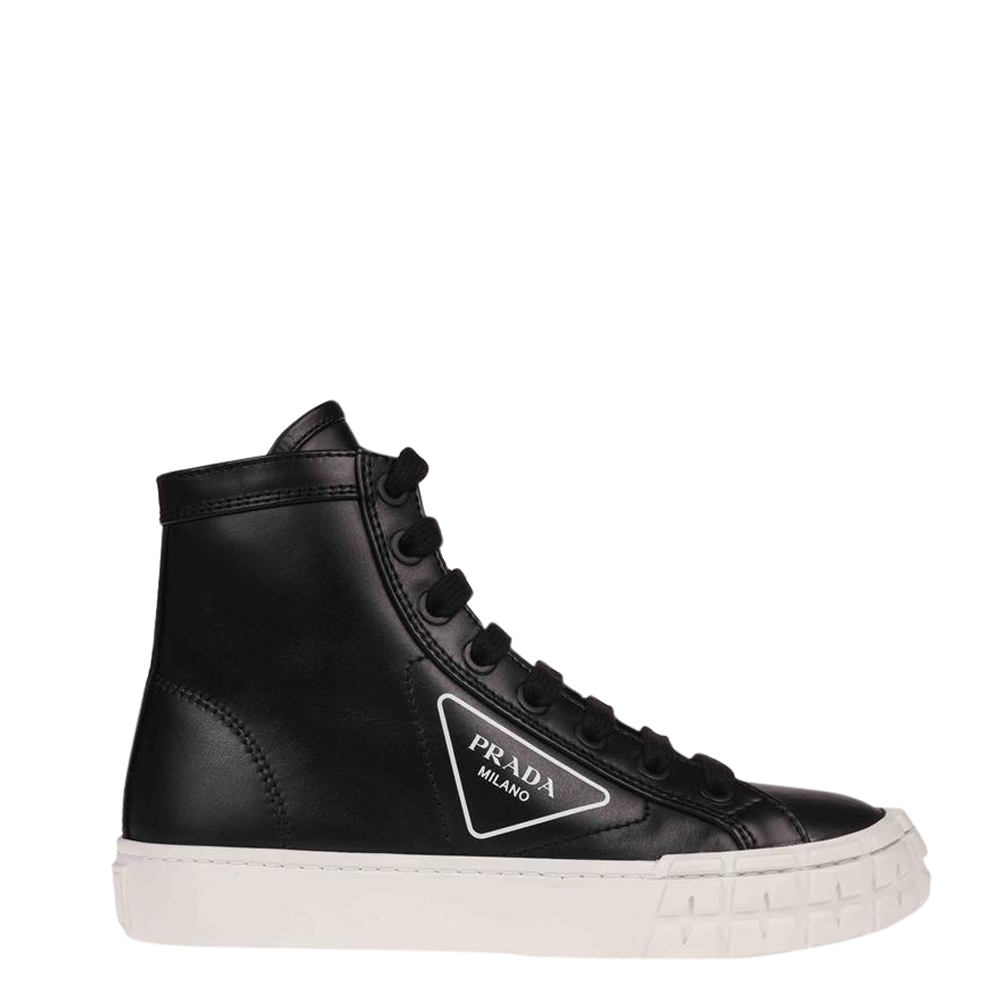 Prada Black Leather High top Sneakers Size EU 37.5