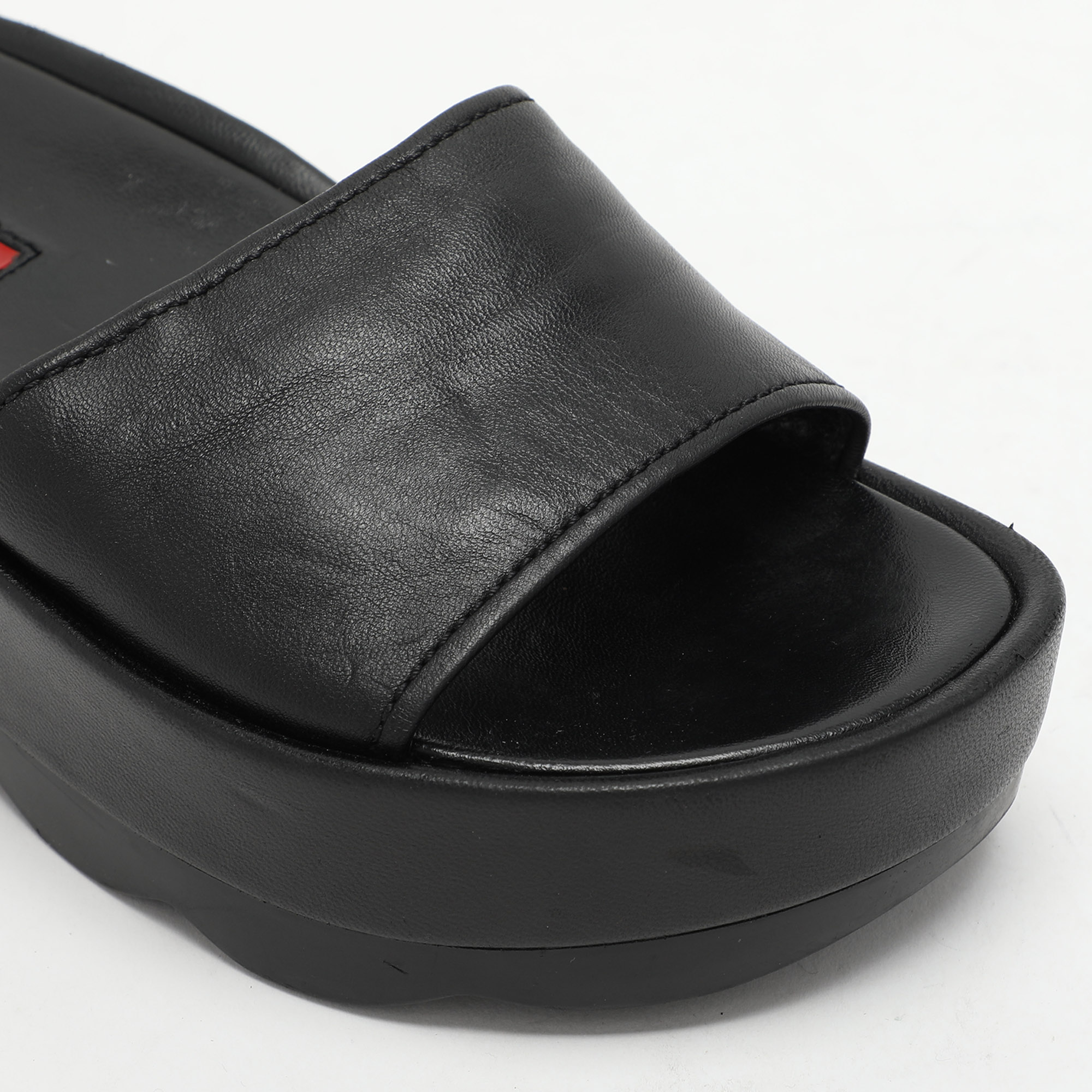 Prada Sport Black Leather Platform Slide Sandals Size 37