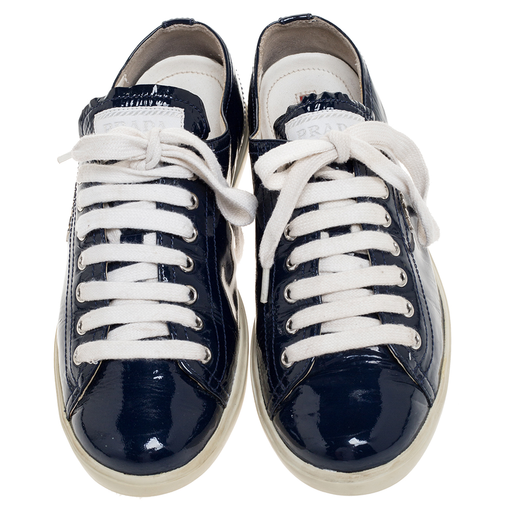 Prada Sport Blue Patent Lace Up Sneakers Size 38.5