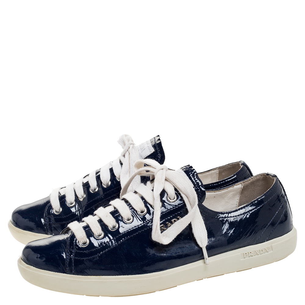 Prada Sport Blue Patent Lace Up Sneakers Size 38.5