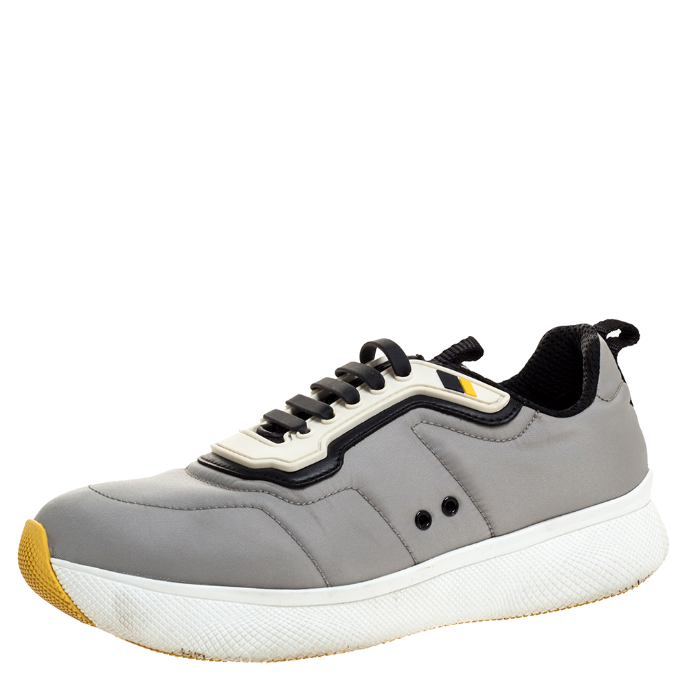 Image of Prada Sport Grey Nylon And Rubber Lace Up Sneakers Size