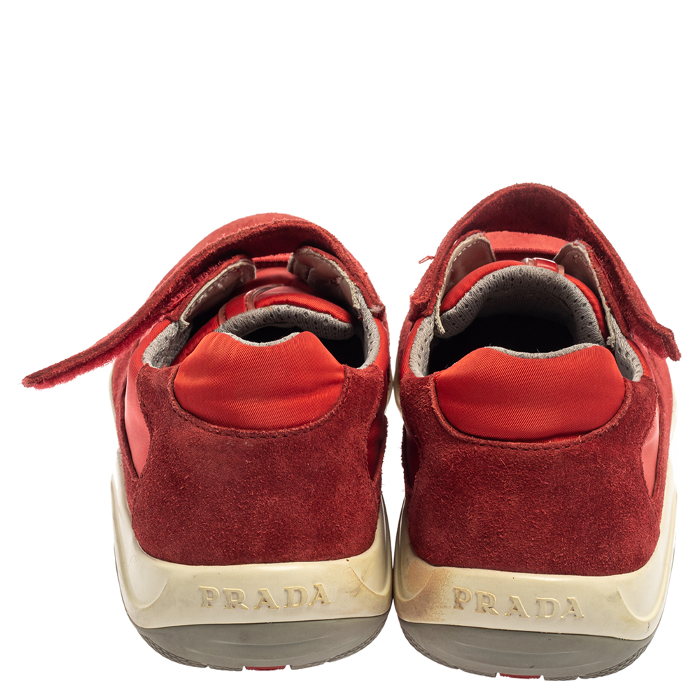 Prada Sport Red Suede And Nylon Low Top Sneaker Size 34