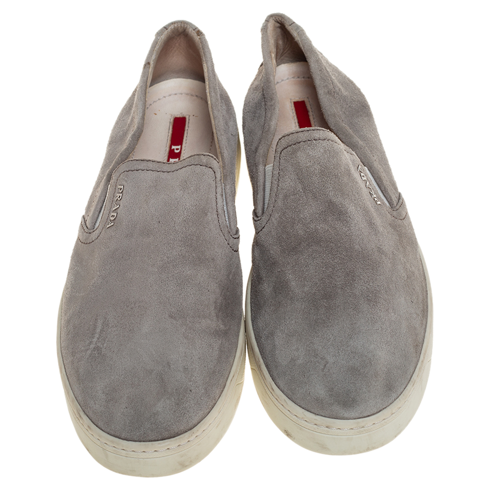 Prada Sport Grey Suede Slip On Sneakers Size 38.5