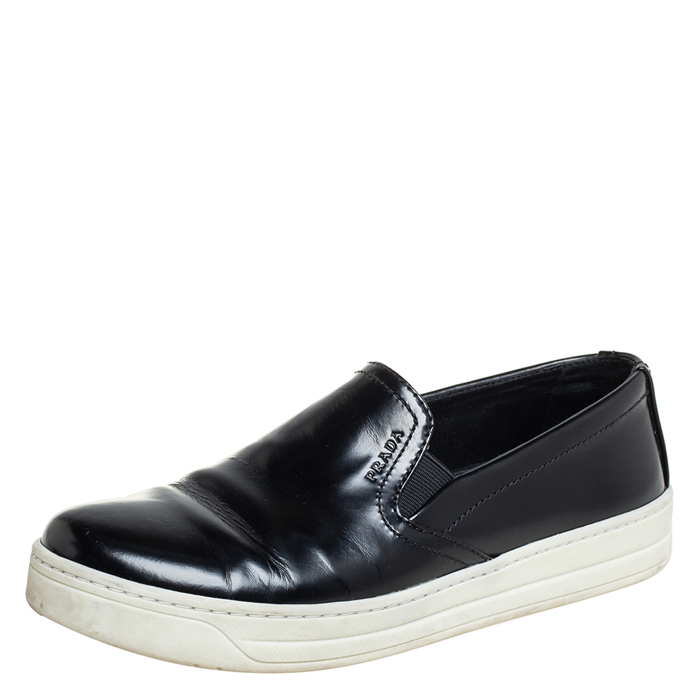Prada Sport Black Leather Slip On Sneakers Size 36.5