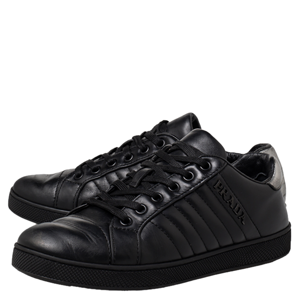 Prada Sport Black Leather Low Top Sneakers Size 36.5