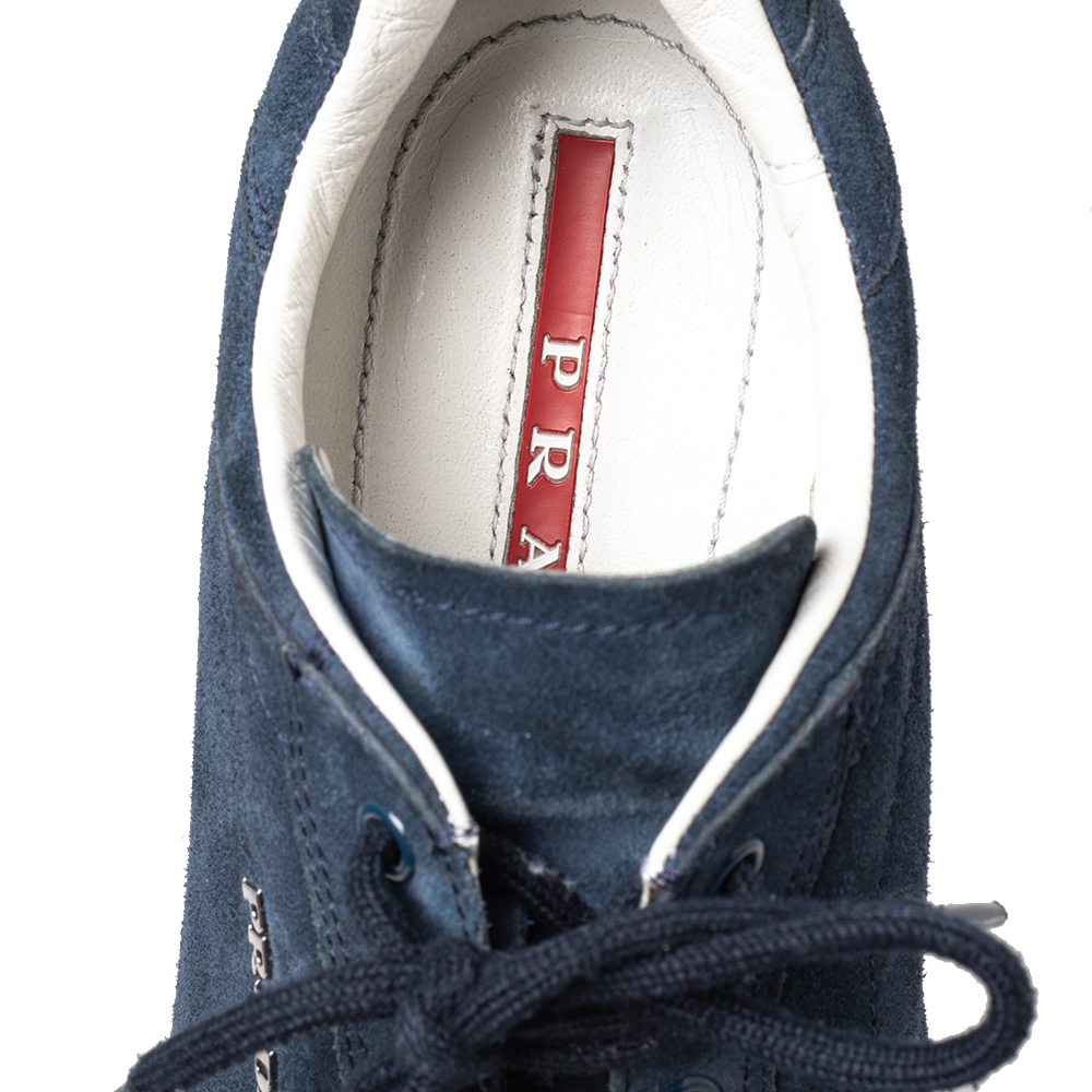 Prada Sport Blue Suede Low Top Sneakers Size 36.5