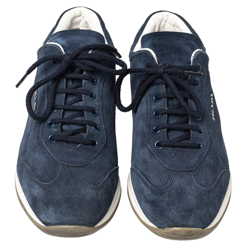 Prada Sport Blue Suede Low Top Sneakers Size 36.5