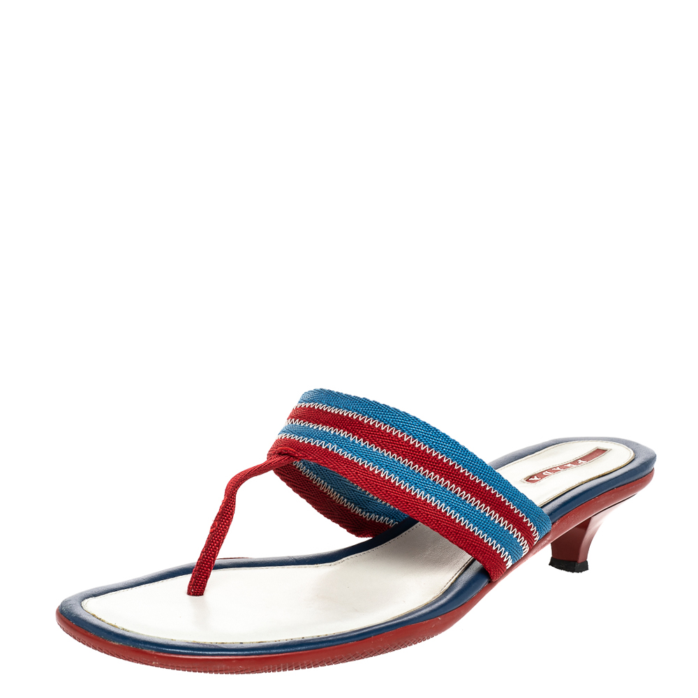 Prada Sport Red/Blue Nylon Thong Slide Sandals Size 41
