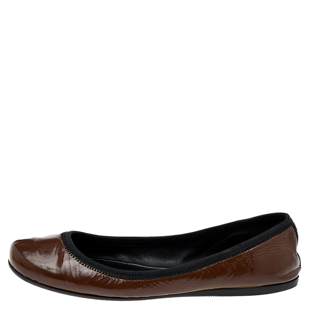 Prada Sport Brown Patent Leather Ballet Flats Size 38