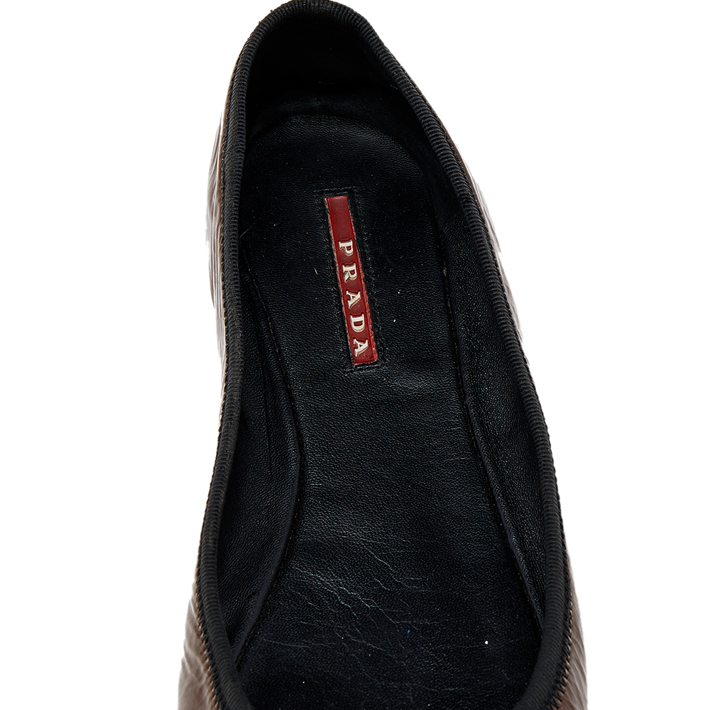 Prada Sport Brown Patent Leather Ballet Flats Size 38