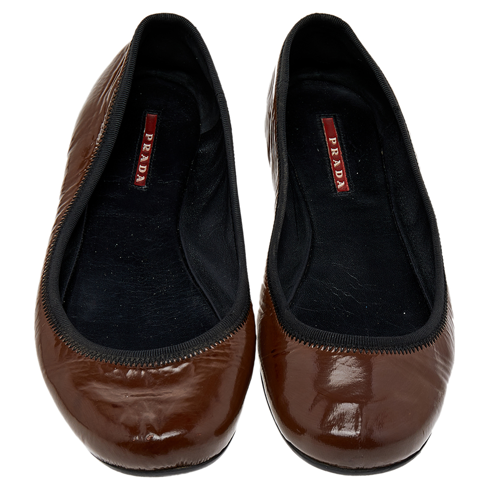 Prada Sport Brown Patent Leather Ballet Flats Size 38