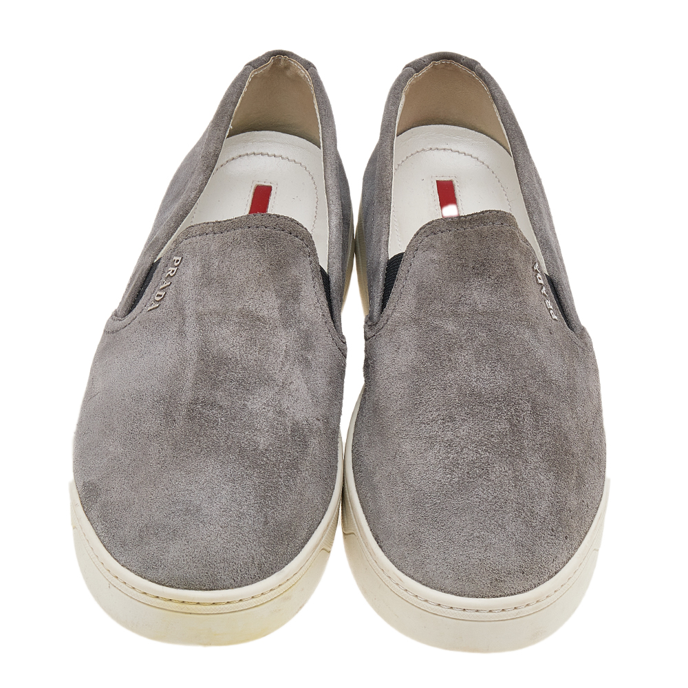 Prada Sport Grey Suede Slip On Sneakers Size 39.5
