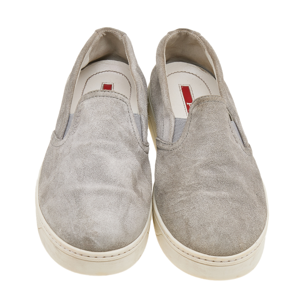 Prada Sport Grey Suede Slip On Sneakers Size 37