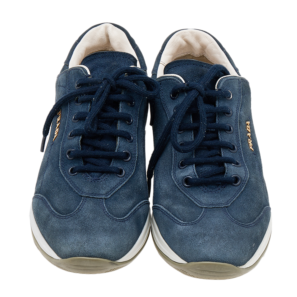 Prada Sport Blue Suede Low Top Sneakers Size 36