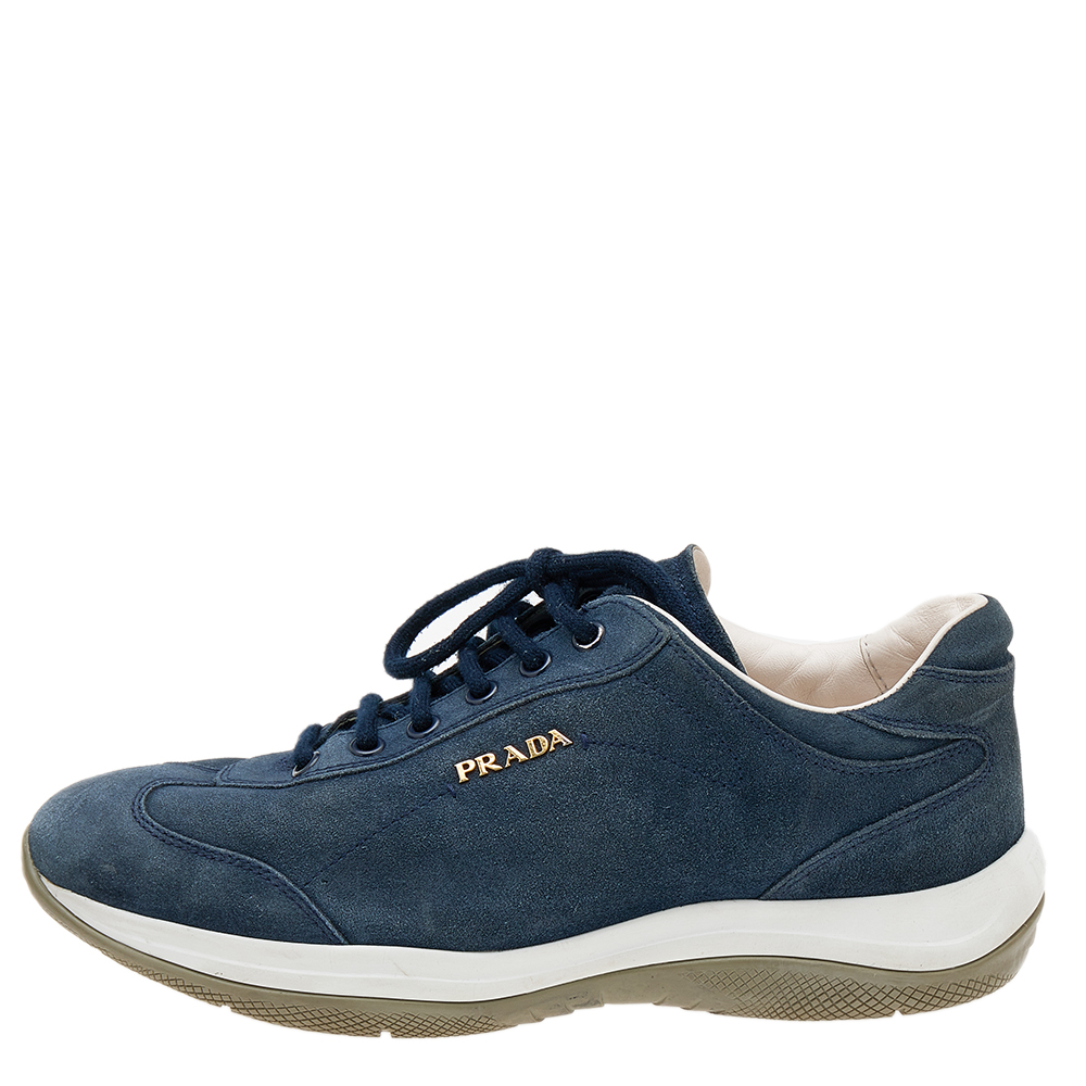 Prada Sport Blue Suede Low Top Sneakers Size 36