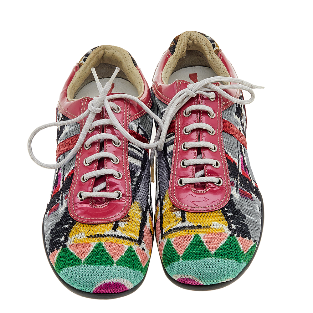 Prada Sport Multicolor Fabric And Patent Leather Low Top Sneakers Size 38.5