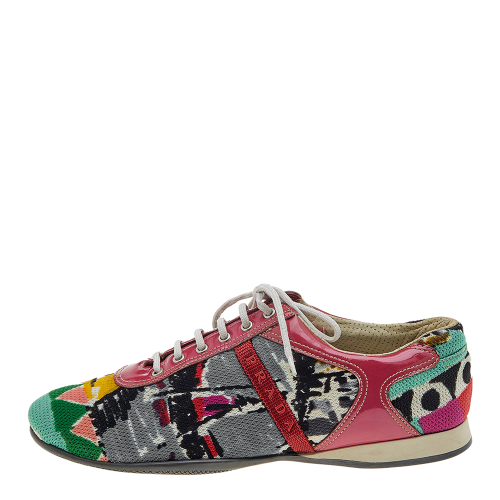 Prada Sport Multicolor Fabric And Patent Leather Low Top Sneakers Size 38.5