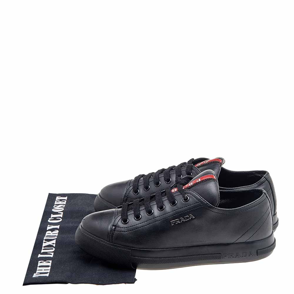 Prada Sport Black Leather Low Top Sneakers Size 35