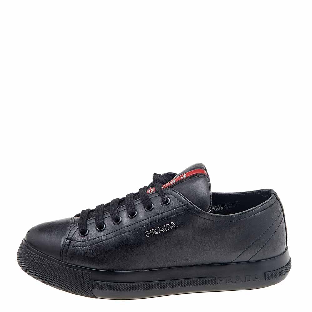 Prada Sport Black Leather Low Top Sneakers Size 35