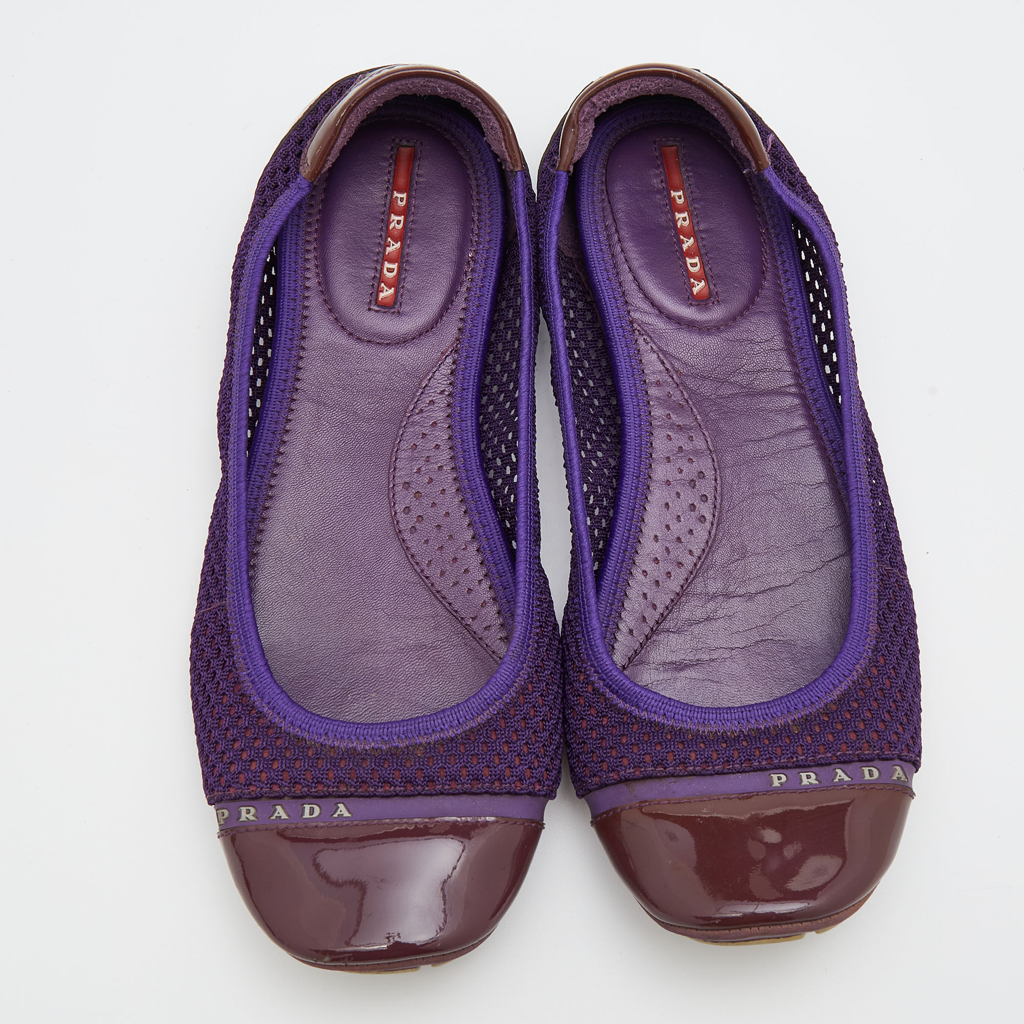 Prada Sport Purple/Brown Mesh And Patent Leather Ballet Flats Size 37