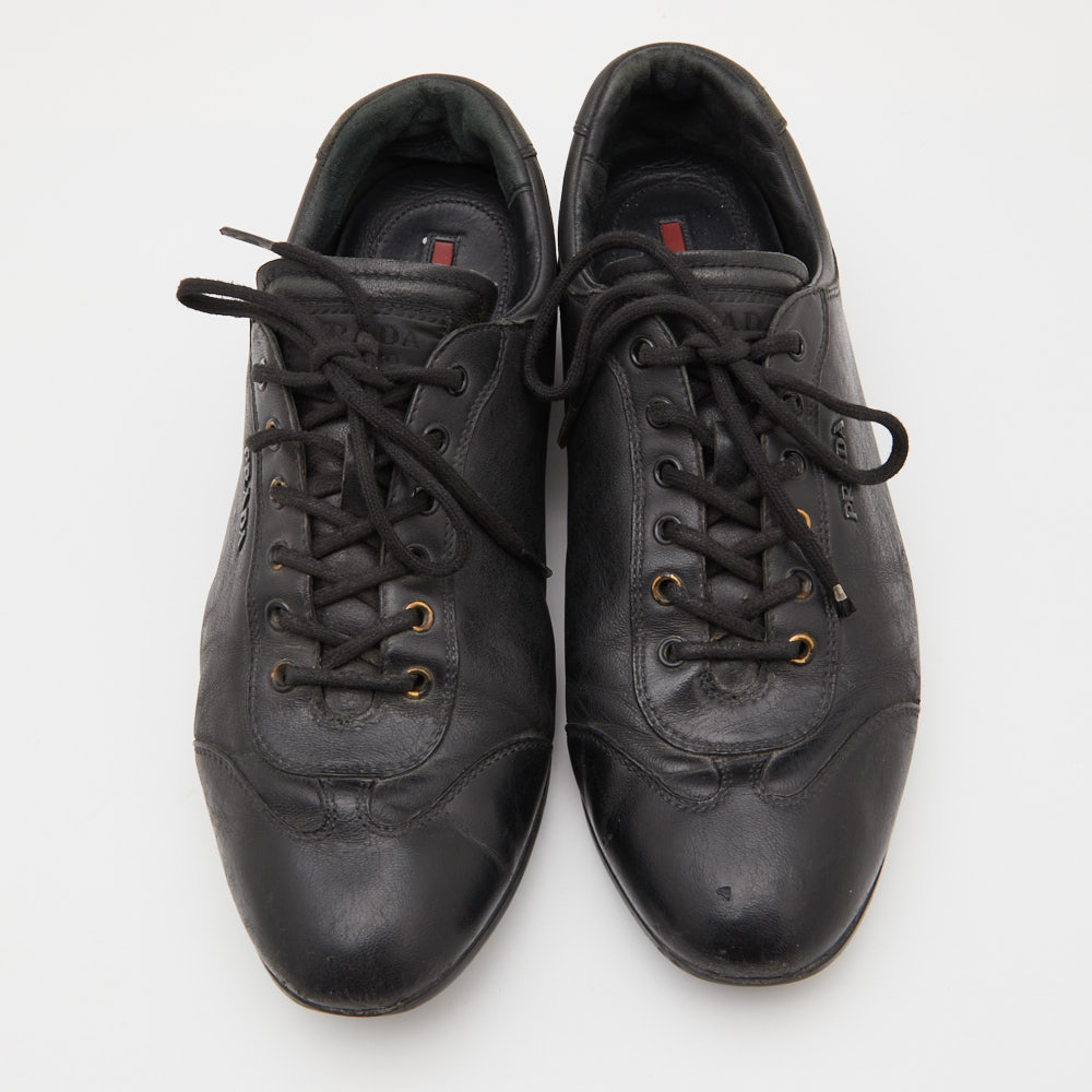 Prada Sport Black Leather Low Top Sneakers Size 41