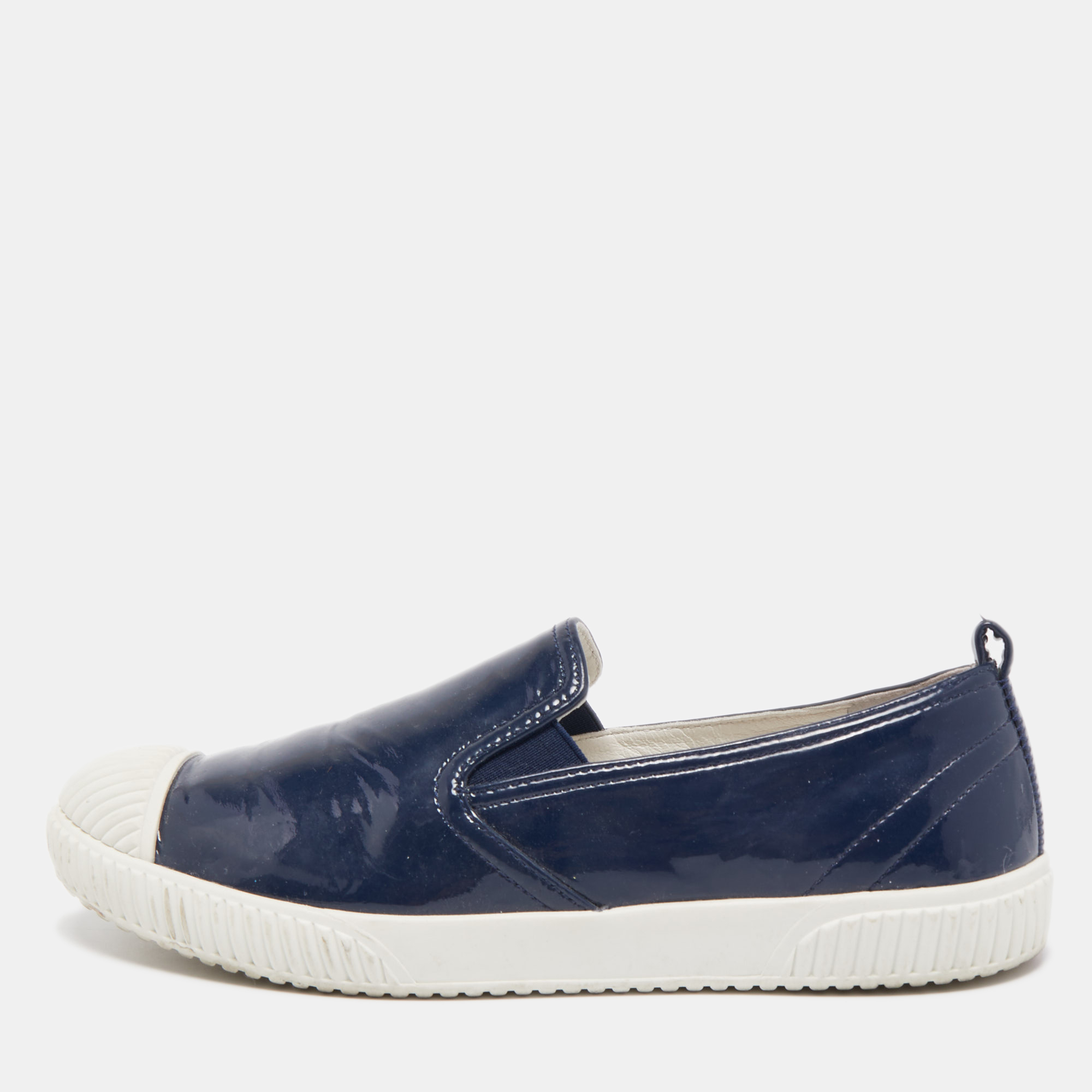 Prada Sport Navy Blue Patent Leather Slip-On Sneakers Size 37.5